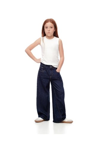 Jean Wide Leg Tiro Medio índigo Oscuro Niña Azul Oscuro Gef