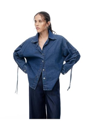 Camisa Oversize Manga Larga índigo Medio Mujer Azul Oscuro