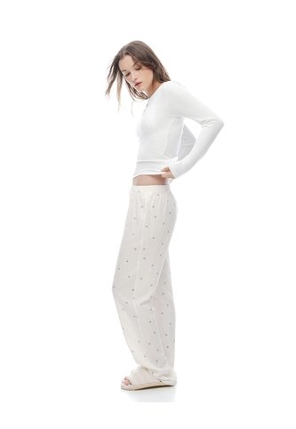 Pantalón Regular Tiro Medio Blanco Estampado Mujer Blanco Gef