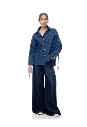 Camisa Oversize Manga Larga índigo Medio Mujer Azul Oscuro