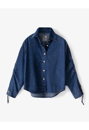Camisa Oversize Manga Larga índigo Medio Mujer Azul Oscuro