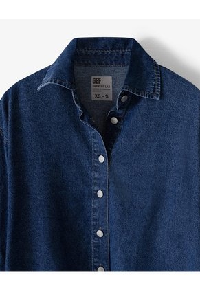Camisa Oversize Manga Larga índigo Medio Mujer Azul Oscuro