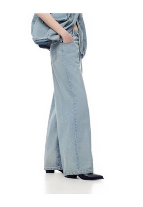 Jean Wide Leg Tiro Alto índigo Medio Mujer Azul