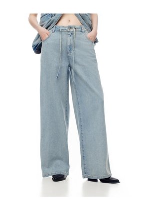 Jean Wide Leg Tiro Alto índigo Medio Mujer Azul