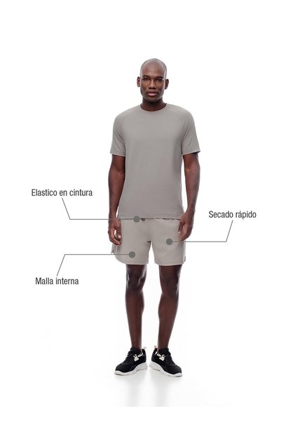 Pantaloneta Deportiva Malla Interna Taupe Hombre Marron Claro