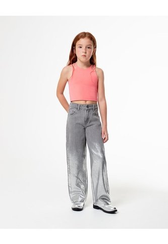 Jean Recto Tiro Medio Metalizado Gris Niña Azul Gef