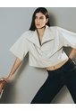 Camisa Oversize Manga Corta Cuello Alto Caqui Mujer Beige de Gef