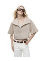 Camisa Oversize Manga Corta Cuello Alto Caqui Mujer Beige de Gef