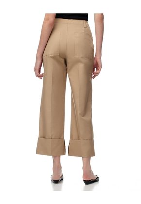 Pantalón Culotte Tiro Medio Caqui Mujer Beige