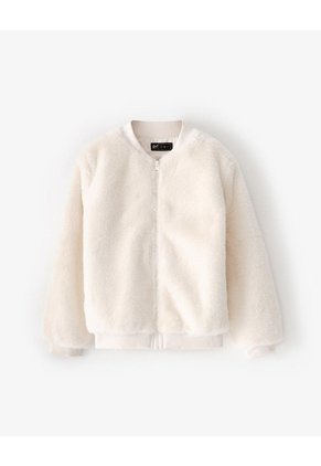 Chaqueta Bomber Efecto Peluche Crema Niña Beige