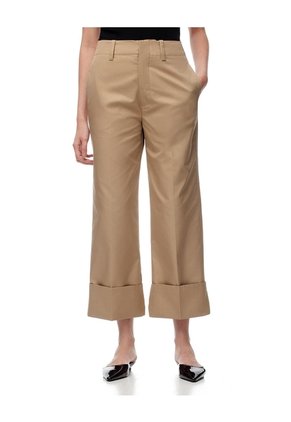Pantalón Culotte Tiro Medio Caqui Mujer Beige