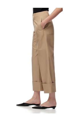 Pantalón Culotte Tiro Medio Caqui Mujer Beige