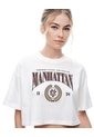 Camiseta Crop Regular Algodón Cruda Estampada Mujer Beige de Gef