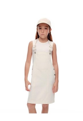 Overol Corto Denim Crema Niña Beige