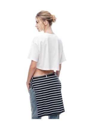 Camiseta Crop Regular Algodón Cruda Estampada Mujer Beige