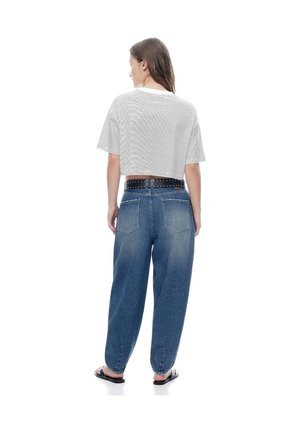 Camiseta Crop Regular Algodón Crudo Estampada Mujer Beige