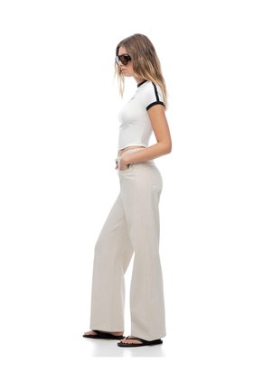 Jean Wide Leg Tiro Alto Cinco Bolsillos Arena Mujer Beige