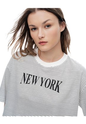 Camiseta Crop Regular Algodón Crudo Estampada Mujer Beige