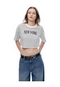 Camiseta Crop Regular Algodón Crudo Estampada Mujer Beige de Gef