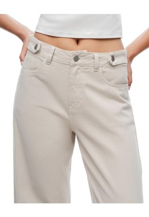 Jean Wide Leg Tiro Alto Cinco Bolsillos Arena Mujer Beige