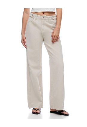 Jean Wide Leg Tiro Alto Cinco Bolsillos Arena Mujer Beige