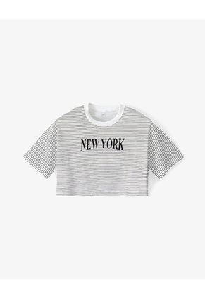 Camiseta Crop Regular Algodón Crudo Estampada Mujer Beige