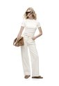 Jean Straight Tiro Medio Crudo Mujer Beige de Gef