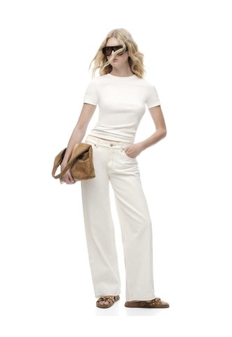 Jean Straight Tiro Medio Crudo Mujer Beige Gef