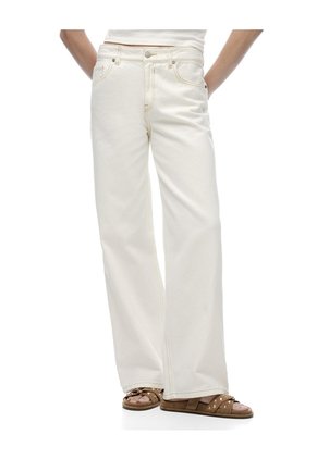 Jean Straight Tiro Medio Crudo Mujer Beige