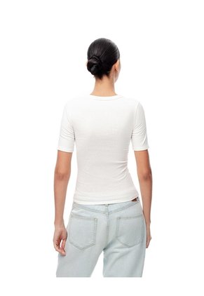 Camiseta Slim Rib Algodón Blanca Mujer Blanco