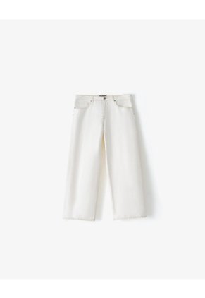 Jean Straight Tiro Medio Crudo Mujer Beige