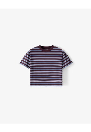 Camiseta Relaxed Manga Corta Vinotinto Rayas Mujer Violeta