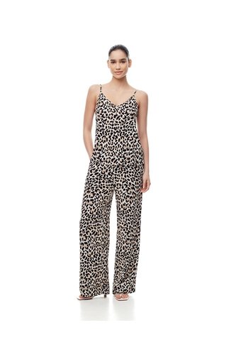 Pantalón Wide Leg Tiro Medio Estampado Mujer Negro Gef