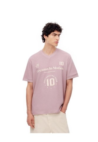 Camiseta Oversize Algodón Palo Rosa Estampada Hombre Rosa Claro Gef