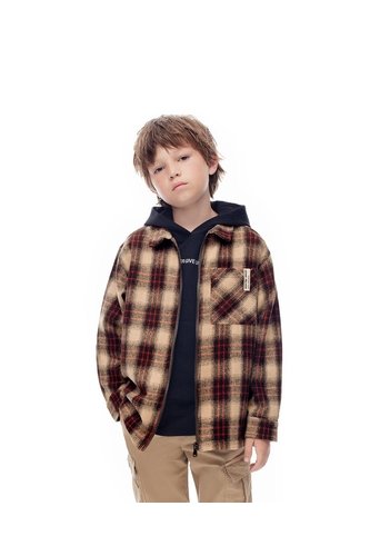 Camisa Manga Larga Regular Cuadros Niño Cafe Gef