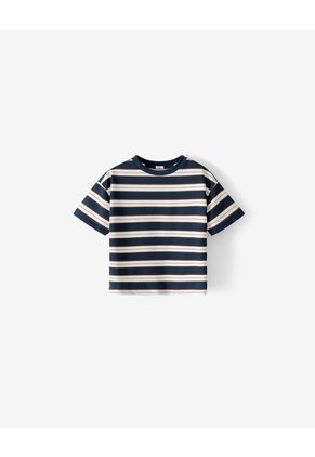 Camiseta Regular Manga Corta Azul Rayas Niño Azul