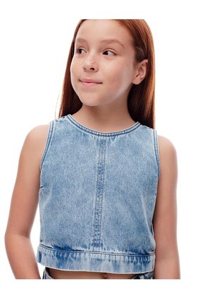 Blusa Denim Regular índigo Medio Niña Azul Oscuro