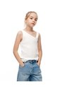 Camiseta Asimétrica Slim Rib Algodón Blanca Niña Blanco de Gef