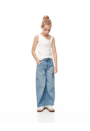 Camiseta Asimétrica Slim Rib Algodón Blanca Niña Blanco