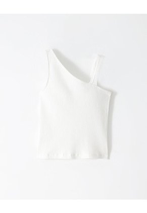 Camiseta Asimétrica Slim Rib Algodón Blanca Niña Blanco