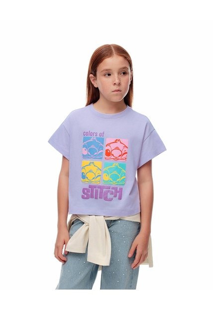 Camiseta Regular Stitch Morada Niña Lavanda