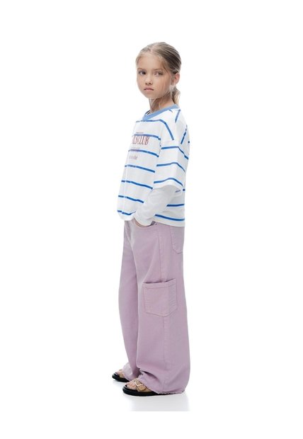 Jean Loose Tiro Medio Drill Rosado Niña Rosa