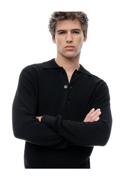 Buzo Tipo Polo Regular Negro Hombre Negro