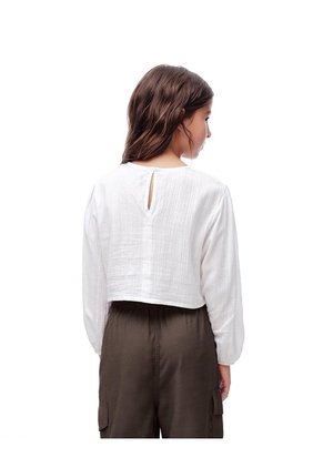 Blusa Crop Manga Larga Algodón Blanca Niña Blanco