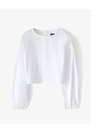 Blusa Crop Manga Larga Algodón Blanca Niña Blanco