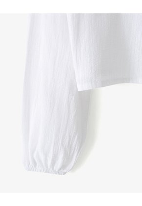 Blusa Crop Manga Larga Algodón Blanca Niña Blanco