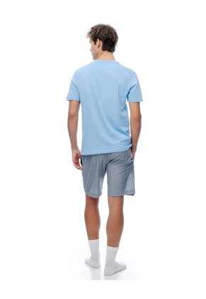 Pijama Regular Manga Corta Azul Con Rayas Hombre Azul