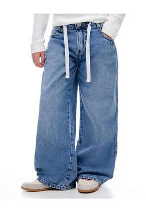Pantalón Loose Tiro Medio índigo Niña Azul Oscuro