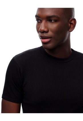 Camiseta Slim Rib Algodón Negra Hombre Negro