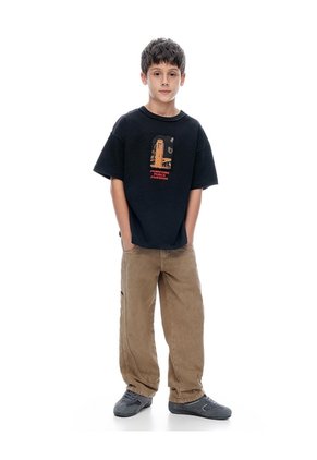 Camiseta Regular Manga Corta Negra Niño Negro